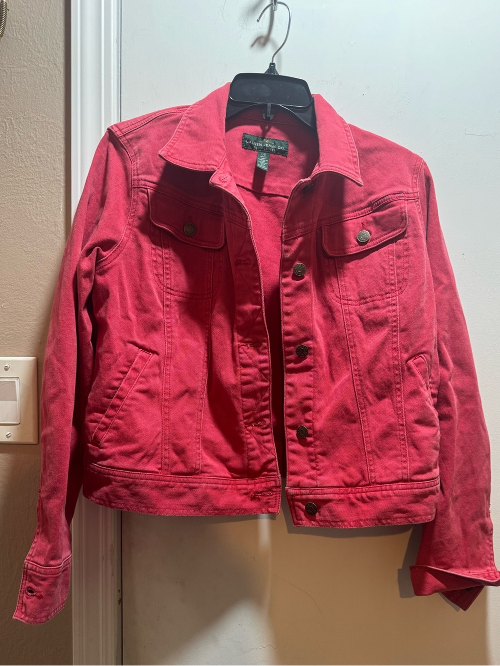 Preowned LRL Lauren Jeans Co Denim Jacket in Faded Red Size L